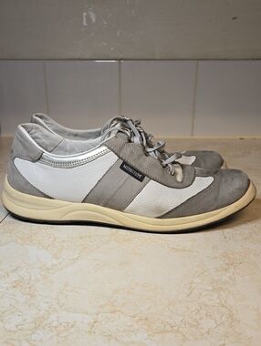 Mephisto Runoff Air Jet System Gray And White Leather Casual Sneakers